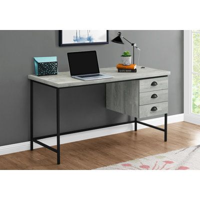 Computer Desk, Home Office, Laptop, Storage Drawers, 55"L, Work, Grey Laminate, Black Metal, Contemporary, Modern