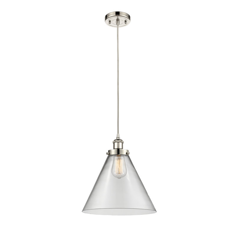 Luminaire suspendu conique à 1 lumière Gendron, Transparent / clair, Ampoule non incluse, Nickel poli