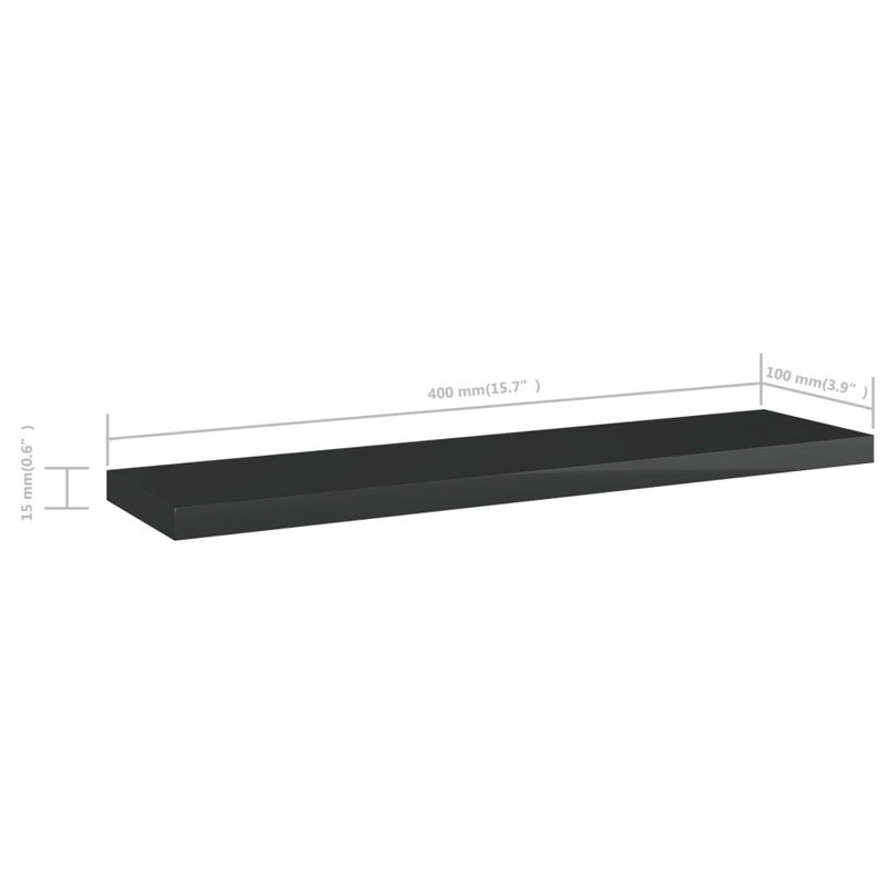 Bookshelf Boards 8 pcs Engineered Wood, High Gloss Black, (8 Shelves) 0.59" H x 15.75" W x 3.94" D