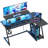 Gaming Table With LED Light, 120Cm Computer Table With Monitor Stand, L-Shaped Table With Headphone Hook, Corner Table With Shelf-394297446