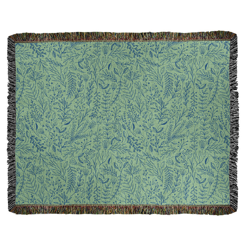Couverture en coton tissé Katelyn Elizabeth Ditsy, l 60 po x L 80 po, Vert / bleu