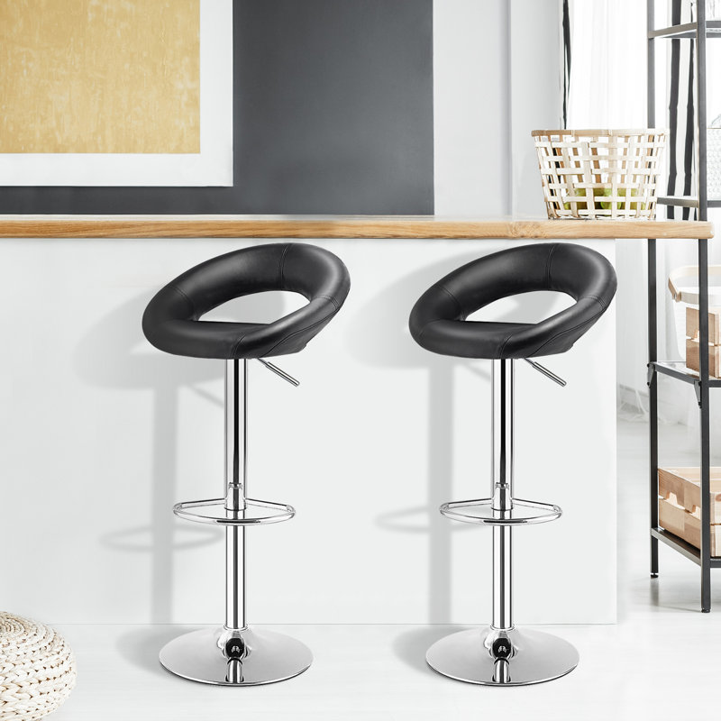 Reimer Swivel Upholstered Adjustable Height Bar Stool with Steel Frame, Black
