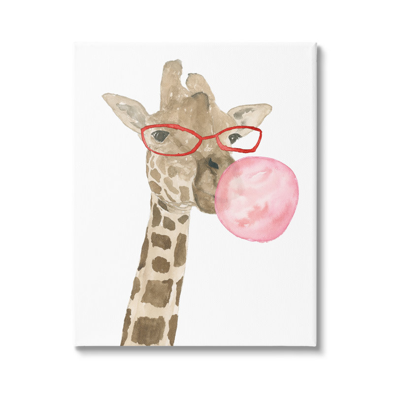 «Fun Giraffe Bubblegum Animal» par Lucille Price - impression, H 20 po x l 16 po x P 1,5 po, Toile tendue