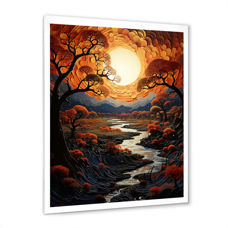 Coucher de soleil tribal africain Howlan IV, H 32 po x l 24 po x P 1 po, Cadre photo blanc