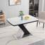 Table de salle à manger rectangulaire moderne, extensible, plateau de table blanc + pied de table en panneau de fibres à densité moyenne noir et blanc avec base en métal-1105820170-1105820169