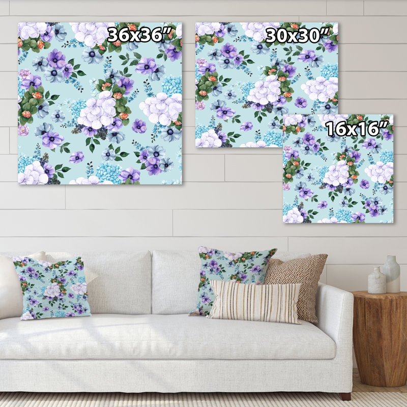Fleurs blanches et oranges sur bleu clair - peinture sur toile, Toile tendue, H 16 po x l 16 po