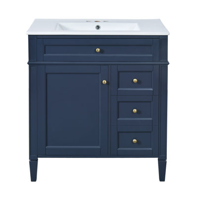 Meuble-lavabo moderne bleu avec un lavabo, armoire de rangement 30 po L x 18 po P avec 2 tiroirs