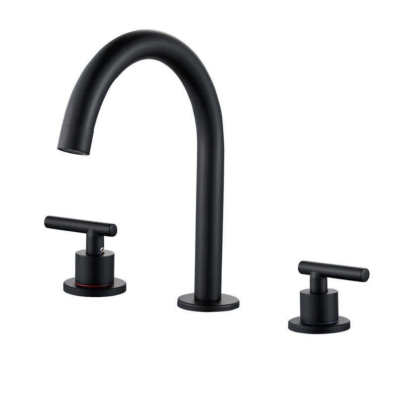 Modern 8 In. Widespread Double Handle Bathroom Faucet 3-Holes Water-Saving With Drain Kit , Matte Black