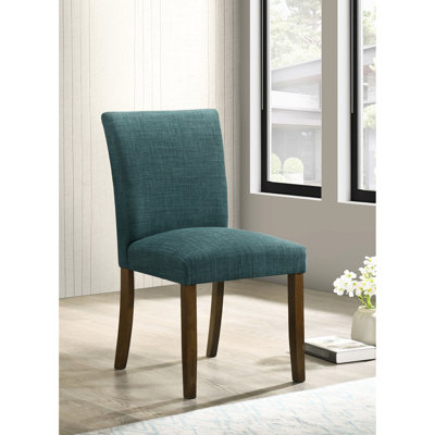 Lot de 2 chaises de salle à manger Conifer bleu sarcelle rembourrées - Modèle sans accoudoirs offrant confort et soutien, pieds carrés en bois brun, structure en bois d'hévéa, idéal pour une utilisation dans une pièce de style contemporain, confortable