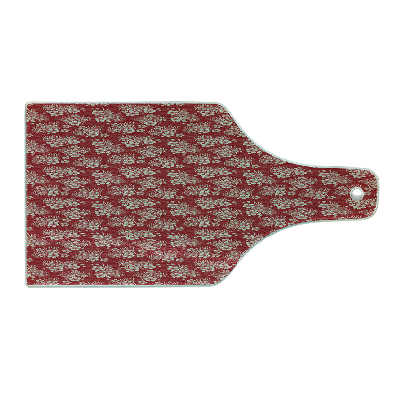 Ambesonne Cherry Blossom Tempered Glass Cutting Board Bale of Hay Ruby and Eggshell