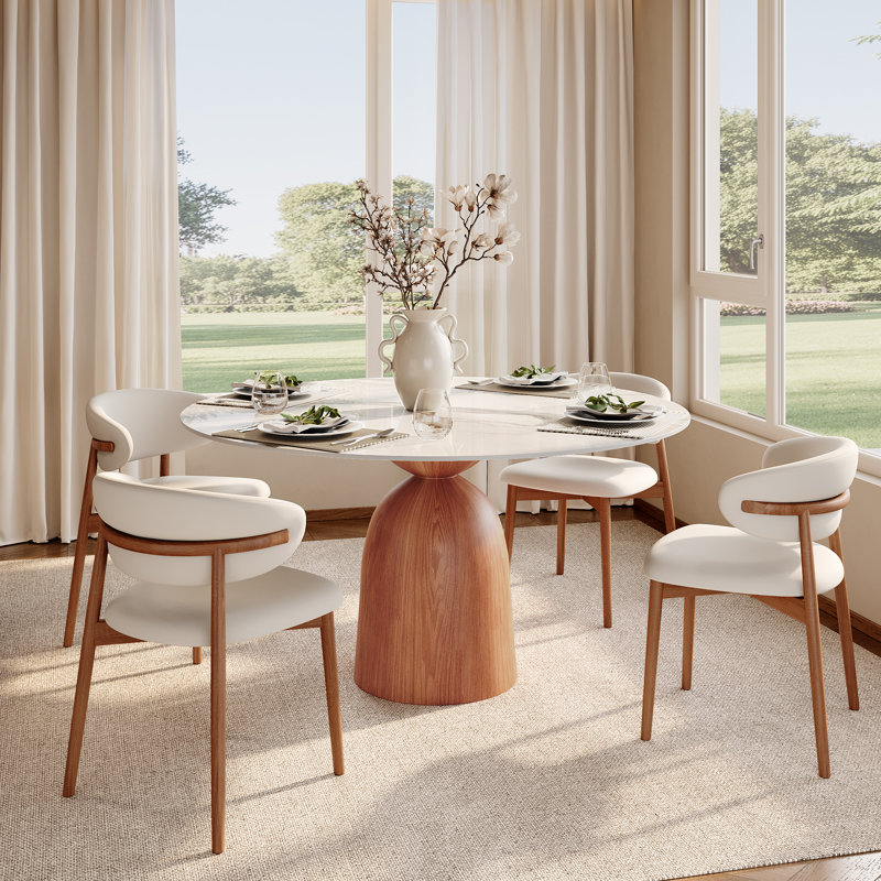 5Pcs Dining Set With 4 Upholstered Chairs, 29.52" H x 47.24" W x 47.24" D, White