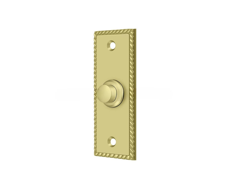 Ackeron Bell Button, Rectangular with Rope Pattern in Polished Brass, Polished Brass
