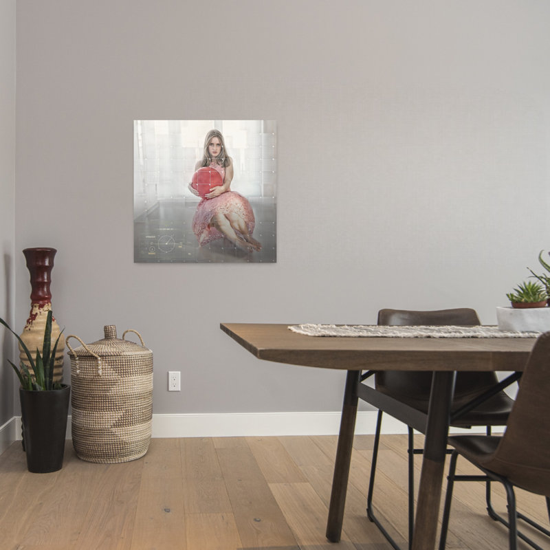 Pensive Girl Red Balloon Modern Wall Art Print 1 Piece Wrapped Canvas Wall Art, 60.96cm H x 60.96cm W
