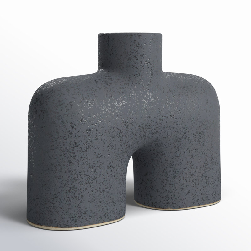 Sharee Stoneware Table Vase, 9" H x 10.9" W x 3.55" D, Black
