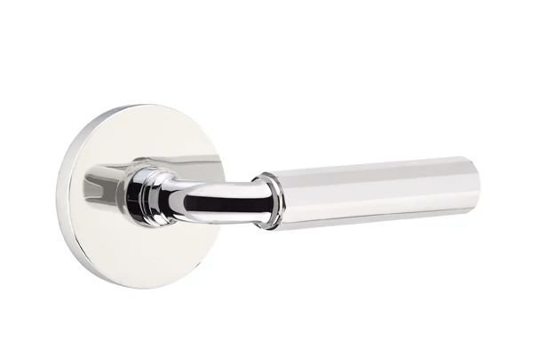 Mortaise intérieure Emtek Select avec rosette à disque et tige R-Bar, levier à facettes, Nickel poli, Oui