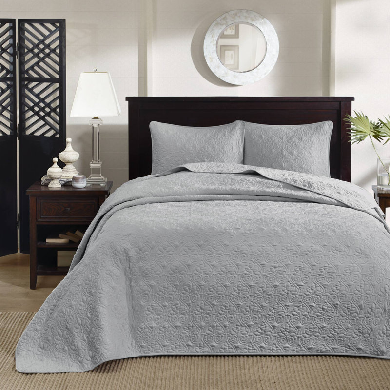 Ensemble de couvre-lit réversible Québec, Gris, Couvre-lit grand et 2 taies décoratives