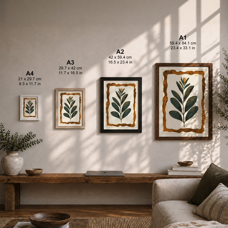 Study in Green Botanical - Framed Print, Oak, A4 - 29.7 x 21.0 cm