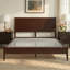 Structure de lit plateforme en bois de bambou massif de style Mid-Century avec lattes de bois et support en métal, lit-bateau, aucun sommier requis, assemblage facile-921215887-921215875