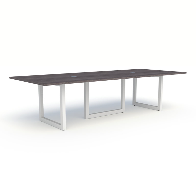 Pivit Rectangular Table with Power Modules, Grey Ash, White, 30" H x 120" L x 48" W