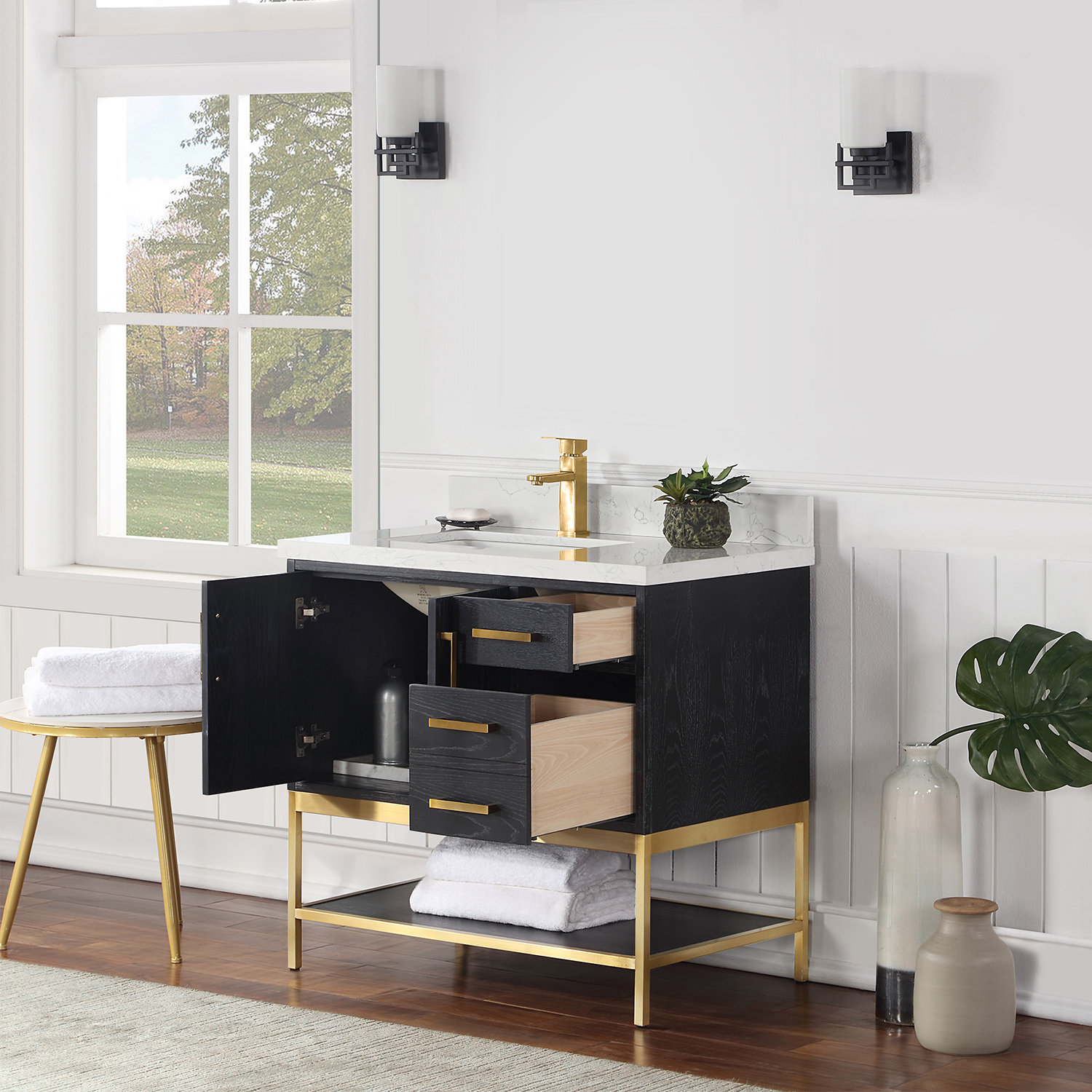 36" Single Bathroom Vanity, Black, Gold