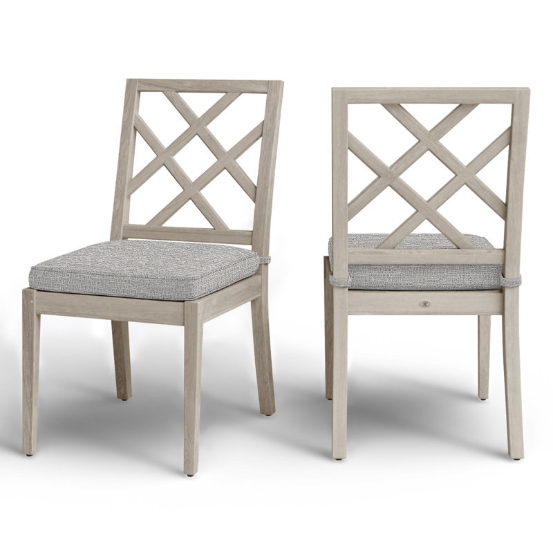 Haley Patio Dining Side Chair with Cushions, Oyster Teak, Welt, Tweed Toffee
