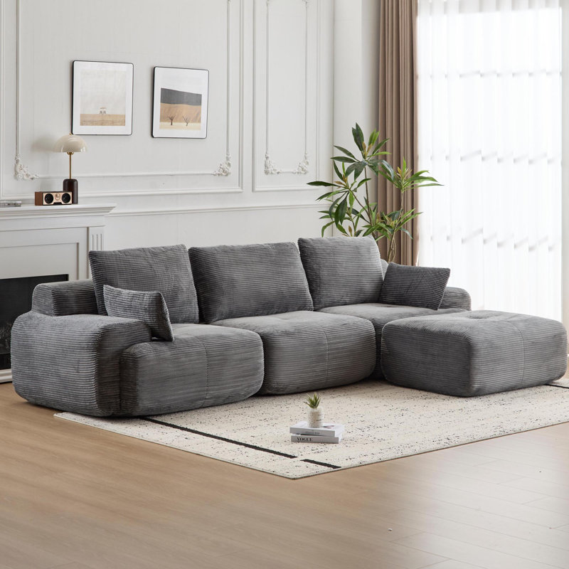 Canapé moderne en mousse à mémoire de forme compressée, grands canapés modulaires pour le salon, canapé modulaire Cloud pour animaux de compagnie, tissu en velours côtelé, causeuse très profonde, sans assemblage avec coussins, gris