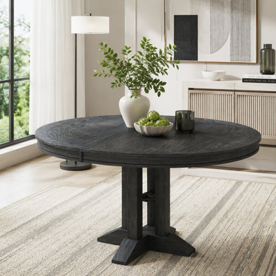 Retro Round Extendable Dining Table with X-Shaped Base