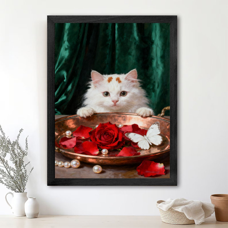 Art mural rétro noir, chat blanc et papillon, impressions de style rétro, H 25 po x l 17 po