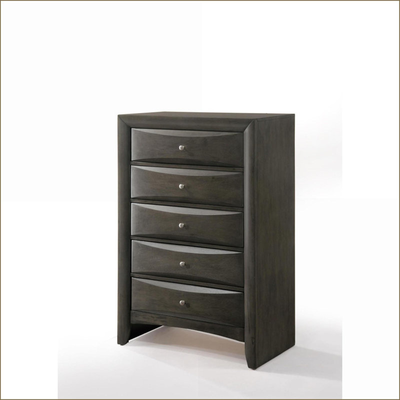 Chests &amp; Wardrobes: 5-Drawer Gray Oak Chest with Dovetail Joinery | Gray | Synthetic Wood, Gray