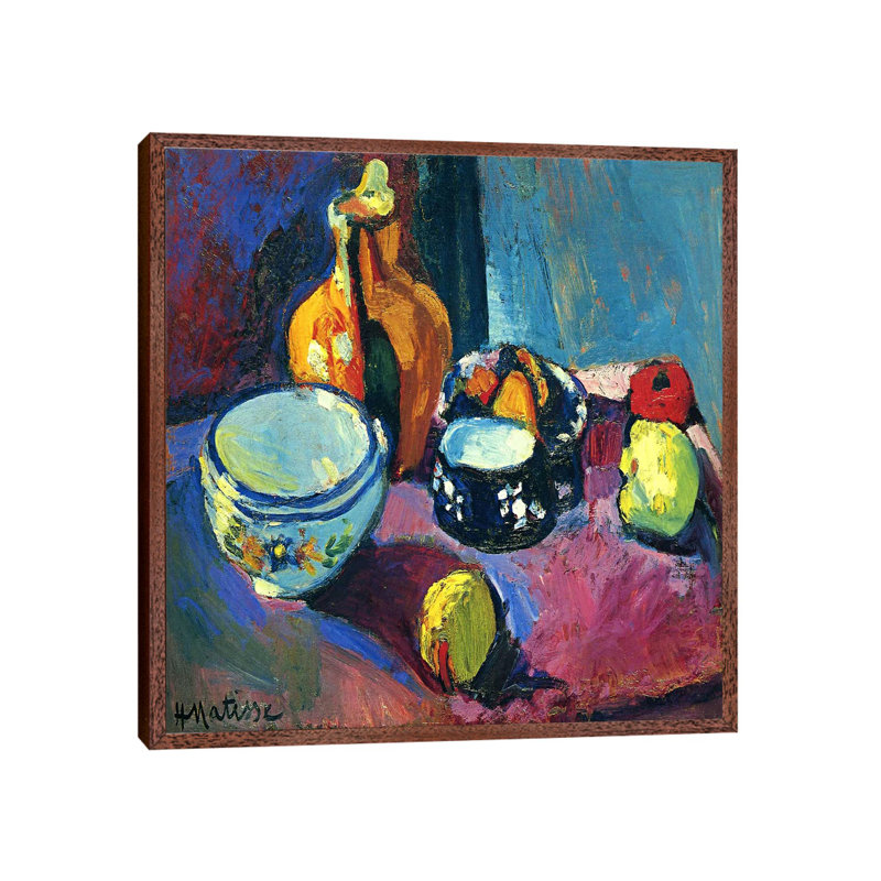 Dishes & Fruit by Henri Matisse - Floater Frame Painting on Canvas, 66.04 cm H x 66.04 cm W, Brown