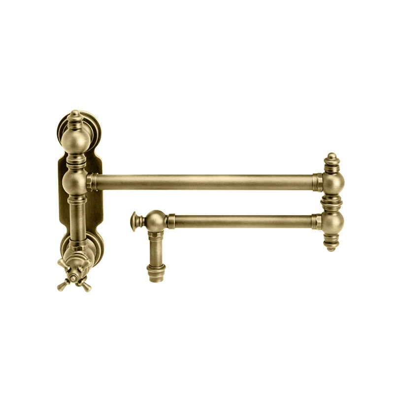 Traditional Wall Mounted Potfiller - Cross Handle, Antique Brass