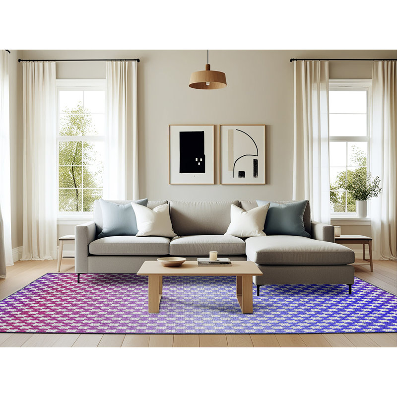 Tapis rose/bleu tissé à la machine, Rectangle 6 pi x 9 pi