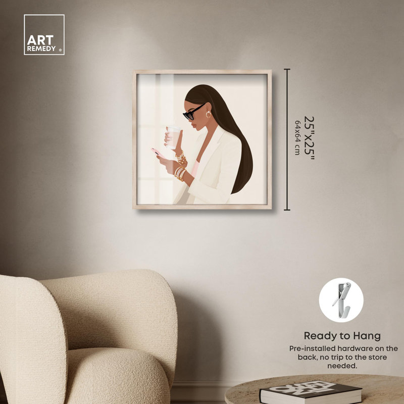 «Coffee Break Shadowbox Print» par Art Remedy, H 25 po x l 25 po, Crème, crème