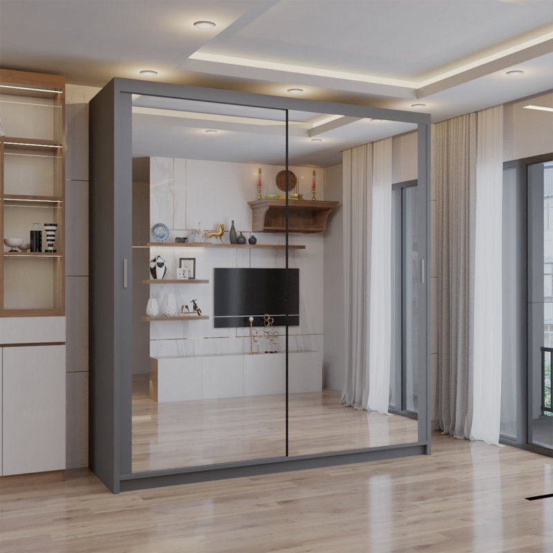 Ashawni 2 Door Laminate Wardrobe, Grey, 217cm H x 180cm W x 62cm D