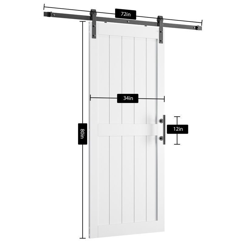 Manufactured Paneled Wood Barn Door with Installation Hardware, 34" x 80", White