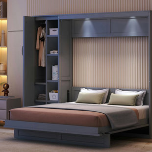 Lit escamotable avec tablettes, garde-robe et lumières DEL pour économiser de l'espace et être multifonctionnel