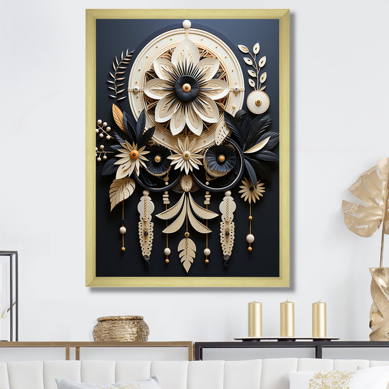 «Native American Dream Catcher I», reproduction d'art sur toile encadrée, Cadre doré simple, H 40 po x l 30 po x P 1,5 po