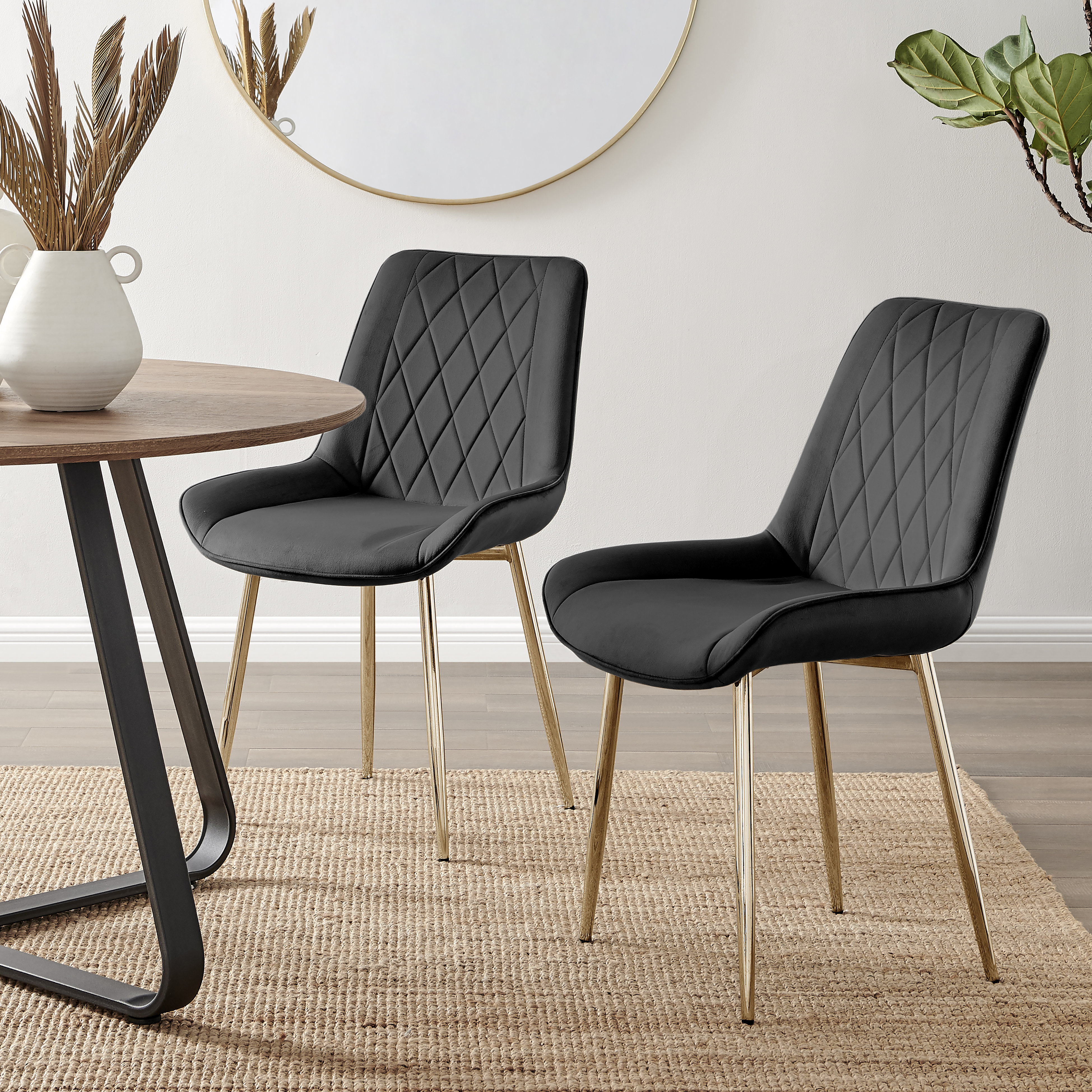 Canora Grey Palermo Velvet Modern Dining Chairs with Tapered Metal Legs & Quilted Diamond Stitching & Reviews | Wayfair.co.uk