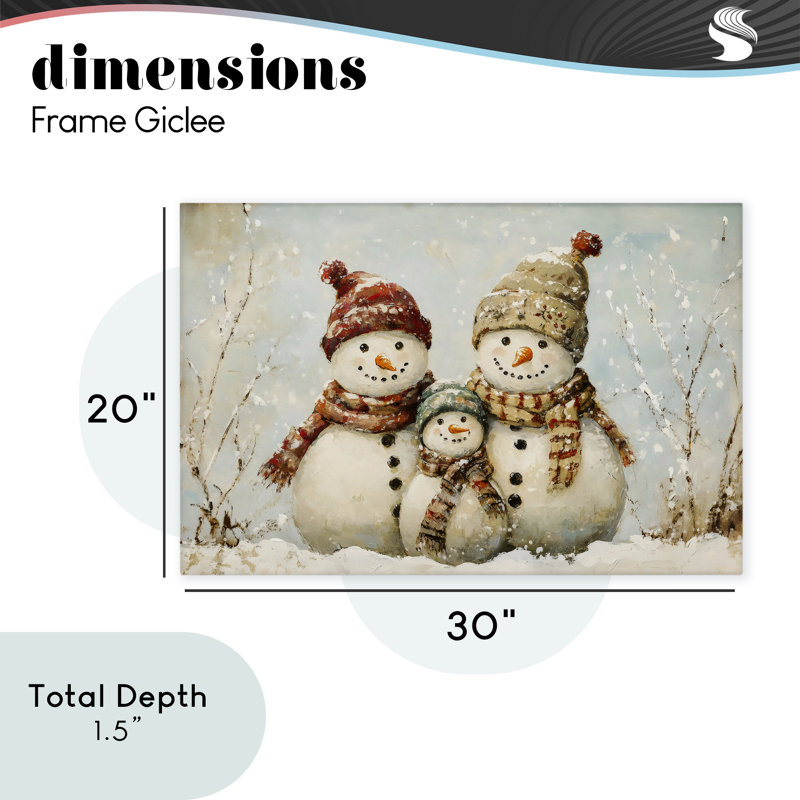 «Snowman Family Of Three Canvas», conception par Petal Prints Design, H 20 po x l 30 po