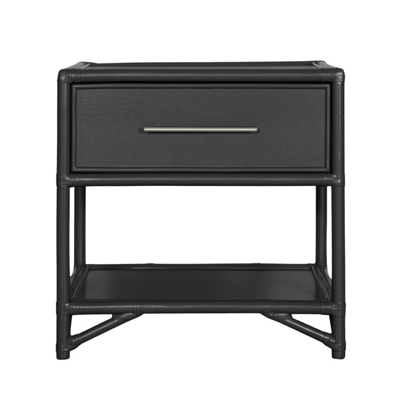 Olivia Collection 1 - Drawer Rattan Nightstand, Black