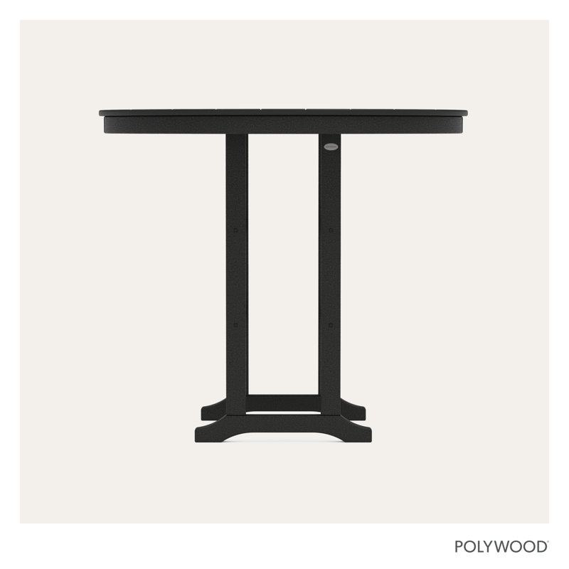 POLYWOOD Round Farmhouse Bar Table, Black, 48"