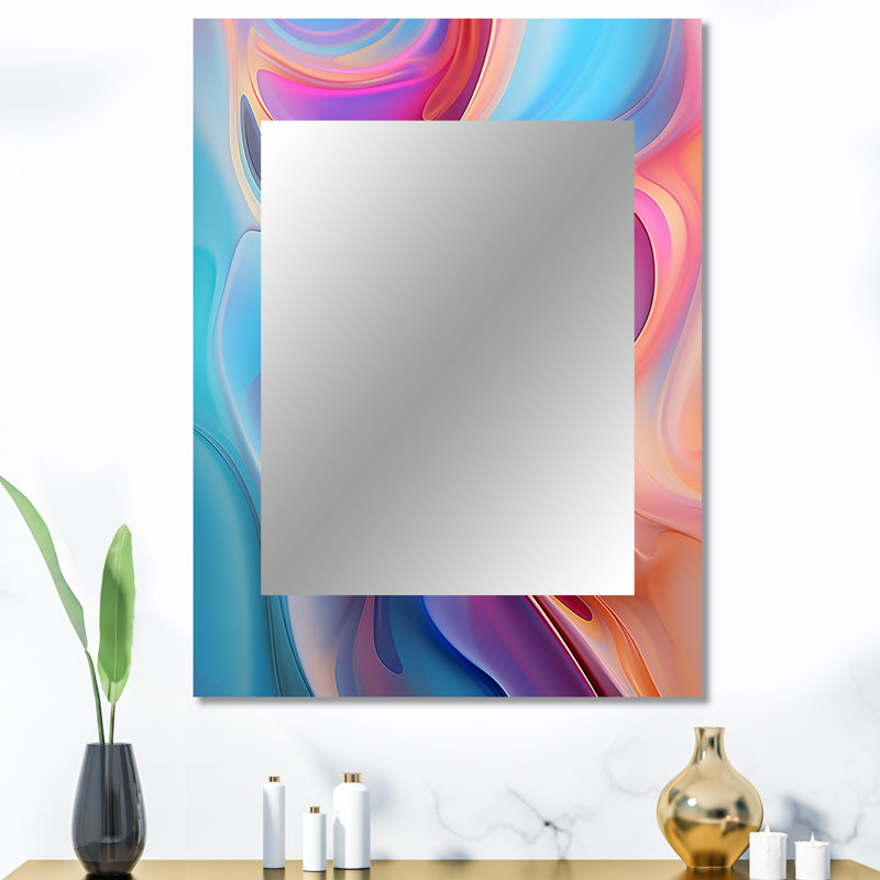 Transitional pink and blue shapes IV - Transitional Shapes Wall Mirror, Pink Decorative Mirror, Printed Metal Art, 40" x 30"