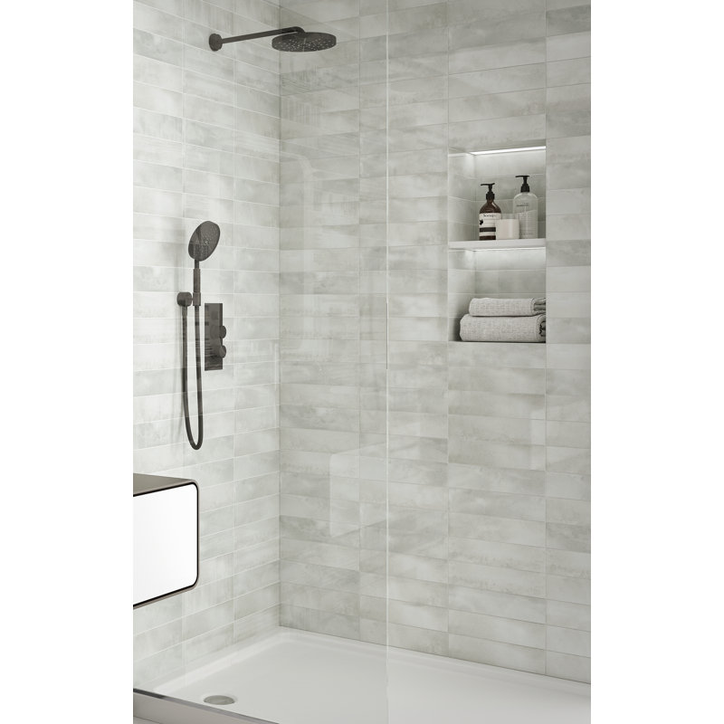 14.7 x 14.7 cm Beveled Porcelain Tile, Grey