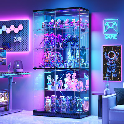 5-Tier Tempered Glass Display Cabinet with Motion Sensor RGB Lights, Lockable Tall Curio Cabinet