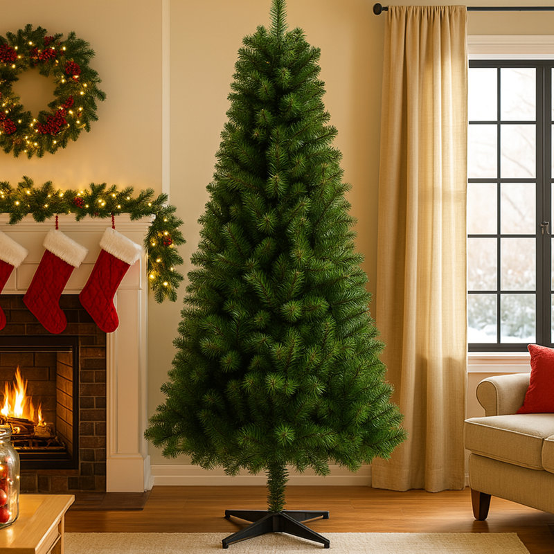 Arbre de Noël à charnière de 6 pi avec 582 pointes, branches complètes, support en plastique à 4 pieds, installation rapide et sans tracas, pour un décor des Fêtes unique dans de petits espaces Artificiel, réaliste, sécuritaire et fiable, créatif