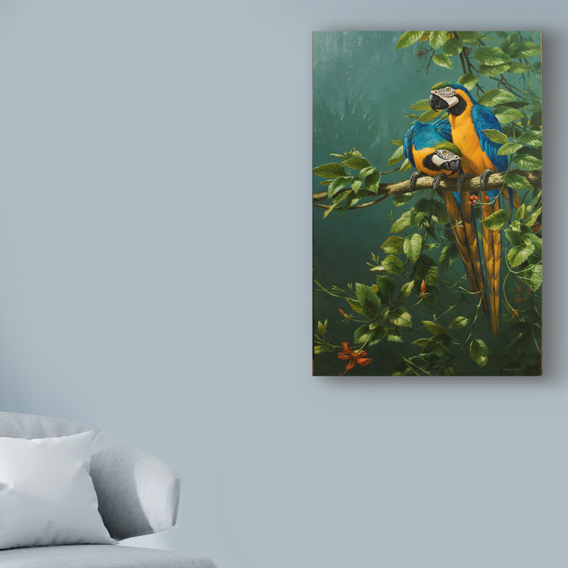 «Parrots, Love Is», reproduction de peinture acrylique sur toile tendue, H 19 po x l 12 po x P 2 po