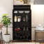 Armoire de rangement autoportante en métal avec portes en verre et dessus rabattable à plusieurs niveaux pour la cuisine, le salon, le bureau et la salle de bain