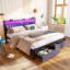 King Bed Frames With Storage Headboard And Drawers, LED Platform Bed Frame King Size, LED Upholstered Bed Frame With Charging Station, No Box Spring Needed, Easy Assembly