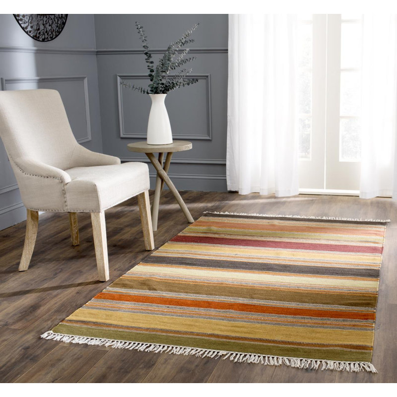 Striped Wool Hand Woven Area Rug, Rectangle 91 x 152cm