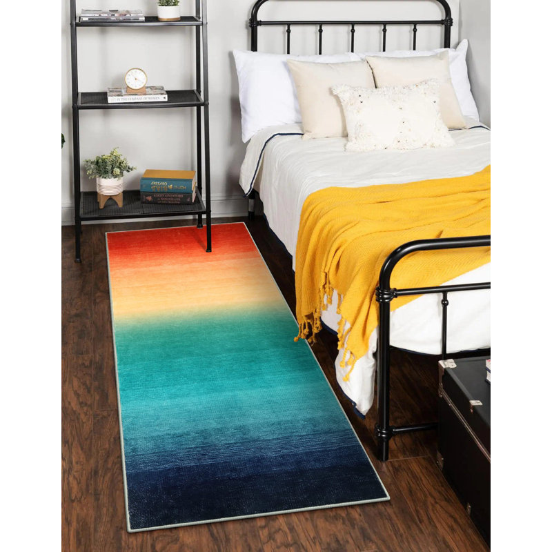 Abstract Ombre Plush Area Rug – Soft Gradient Accent with Non-Slip Backing, Runner 2' x 6'